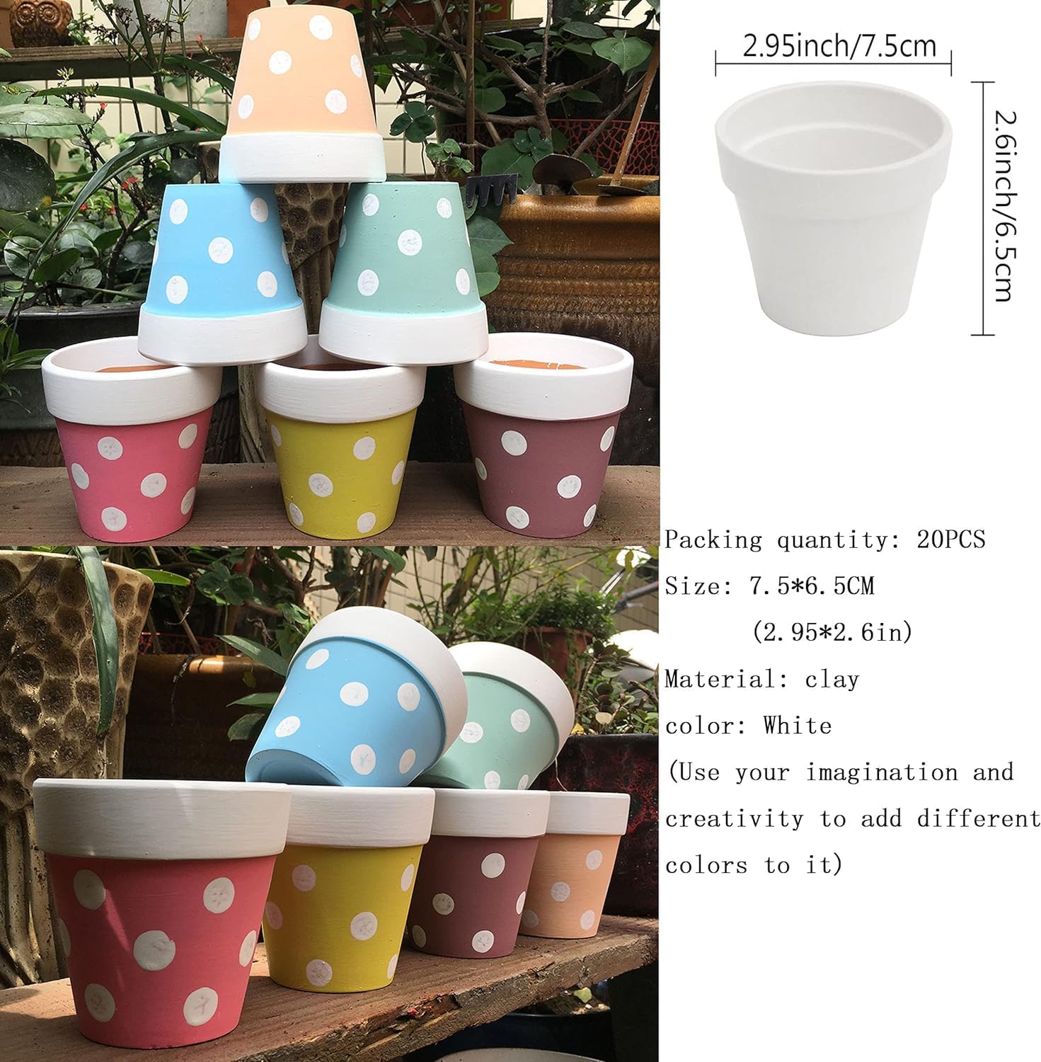 Lorcnz 20 Pcs 2.95-inch Mini Terracotta Flowerpot Indoor flowerpots, White Garden flowerpots with Drainage Holes, Suitable for All Indoor Plants, Flowers, Herbs, Succulents, (Plants not Included)