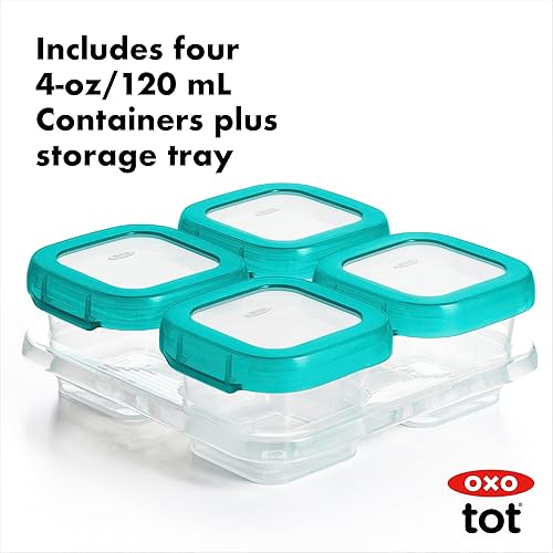 Miniatura 2 de OXO Tot Baby Blocks - Contenedores de almacenamiento para congelador color verde azulado 4 onzas