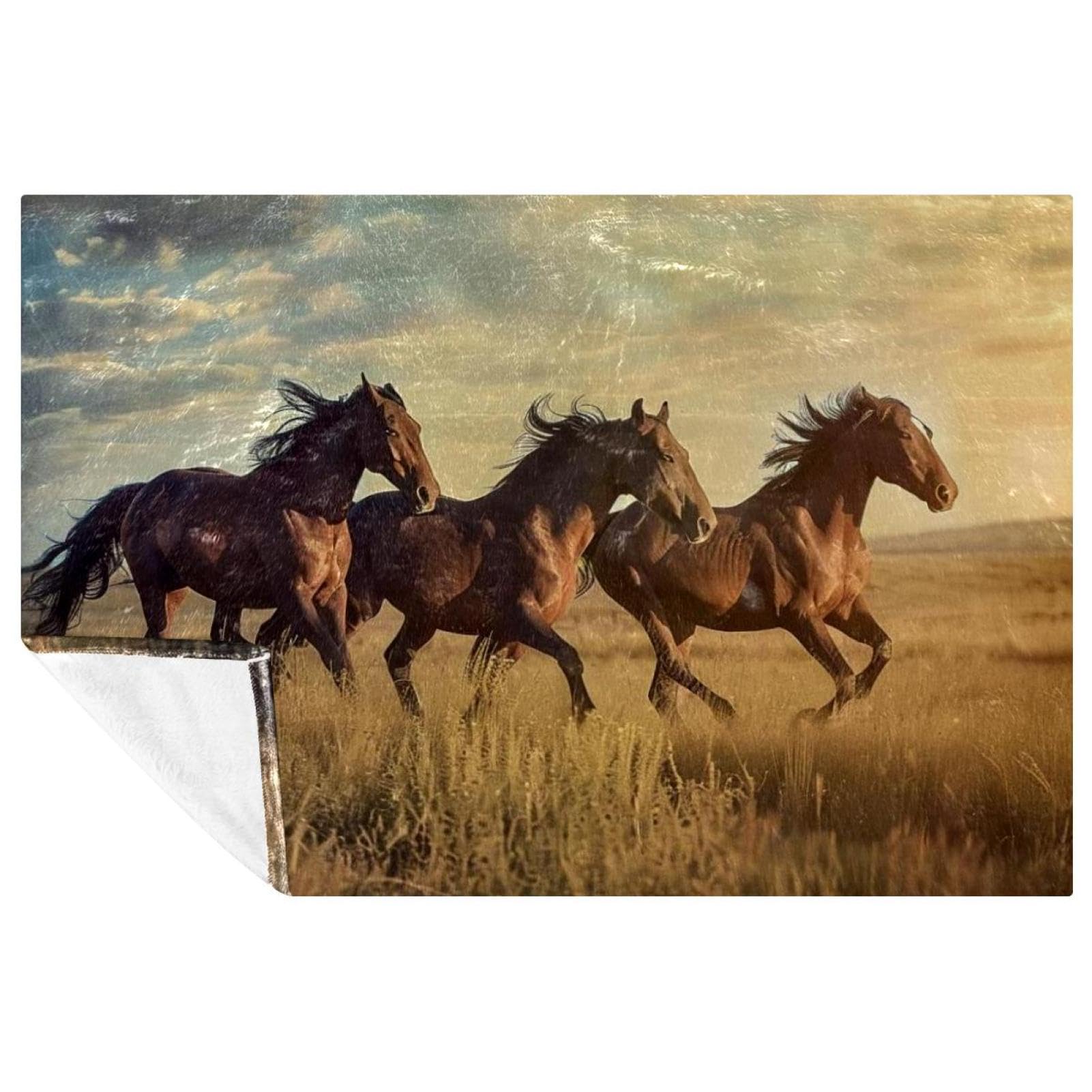 Couverture cheval prairie douce et chaude pour lit et canapé cocooning