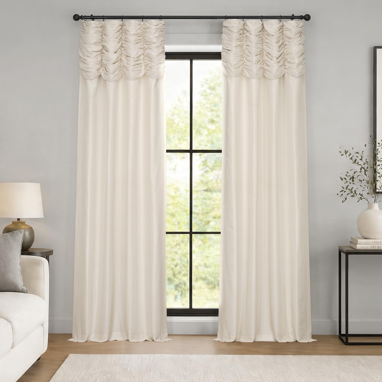 HPD Half Price Drapes Ruched Faux Dupioni Silk Curtains for Living Room 50 X 84 (1 Panel), PDCH-KBS2-84-RU, Off White