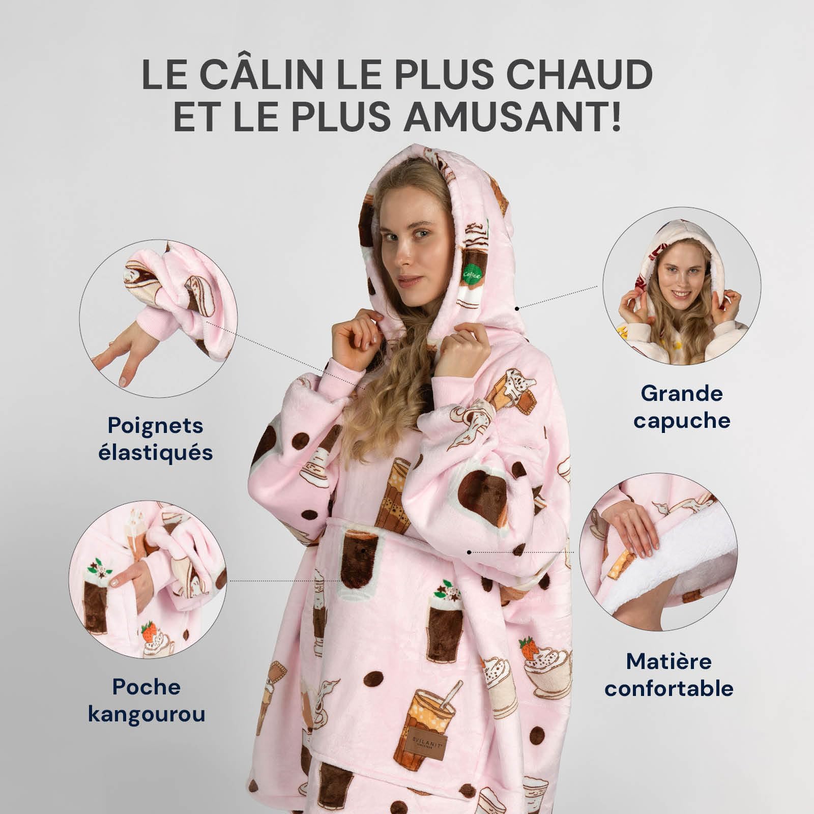 VITAPUR Felpa Coperta con Cappuccio con Calzini XXL Coperta Indossabile in Sherpa - Oversize Blanket Hoodie con Maniche per Donna e Uomo - Morbida e Calda per Divano e Casa