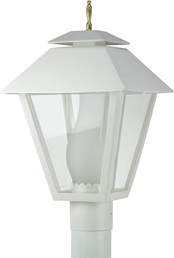 Solus Colonial with Glass Chimney Outdoor Post Top Light SPC111 Fixture with LED Bulb, Fits 3" Pole, Clear Acrylic Shade, Black or White, Made in USA, Non-Corrosive, White, Cool White 4000K