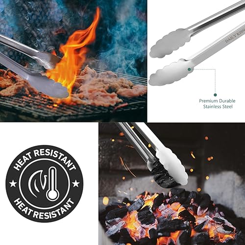 Miniatura 9 de Pinzas de cocina de 9 y 12 pulgadas, pinzas de metal de acero inoxidable, pinzas de cocina, para cocinar barbacoa, parrilla, servir buffet (9 + 12