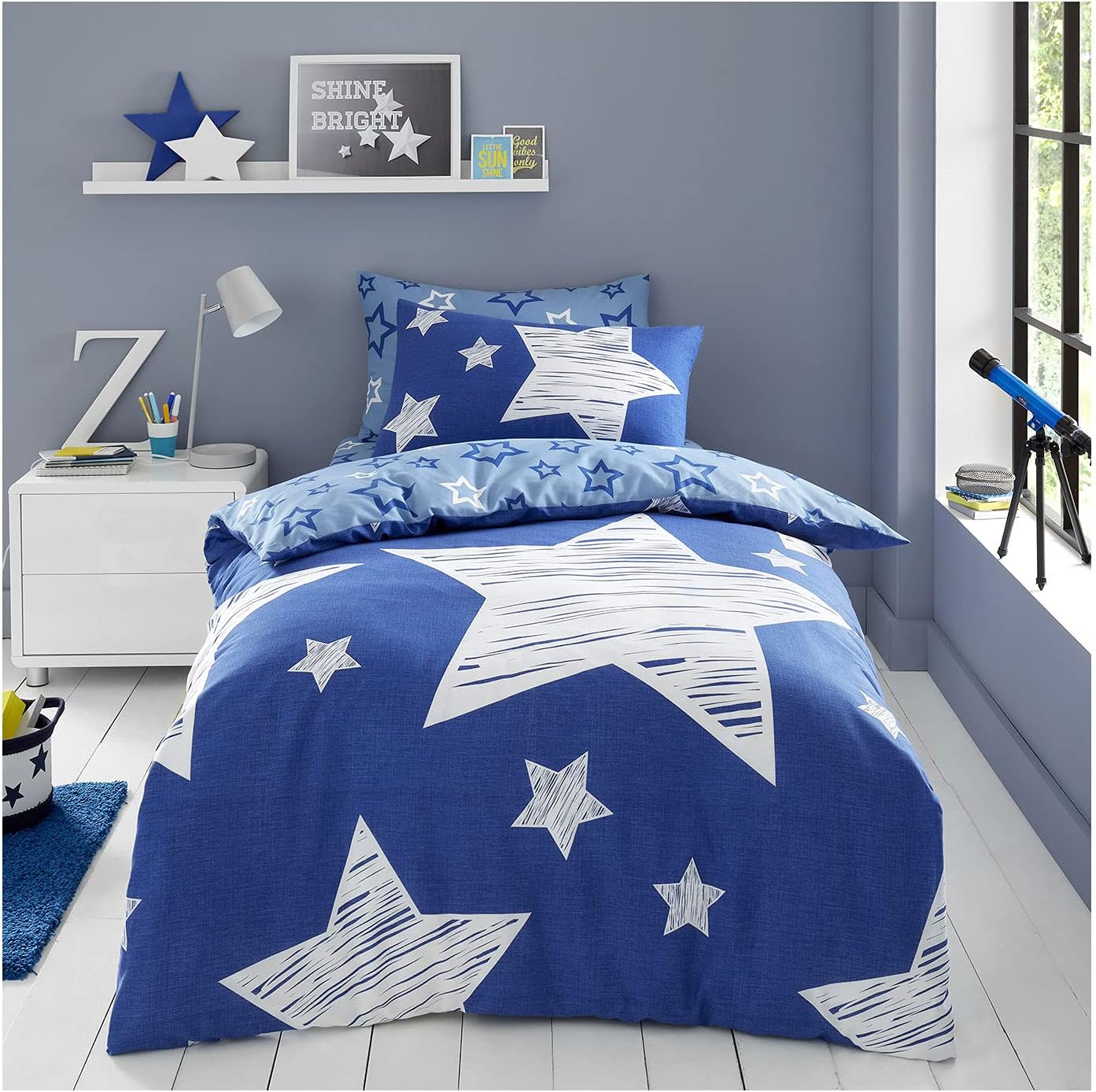 FAIRWAYUK Star Bedding Single Bed Printed Blue and White Duvet Cover