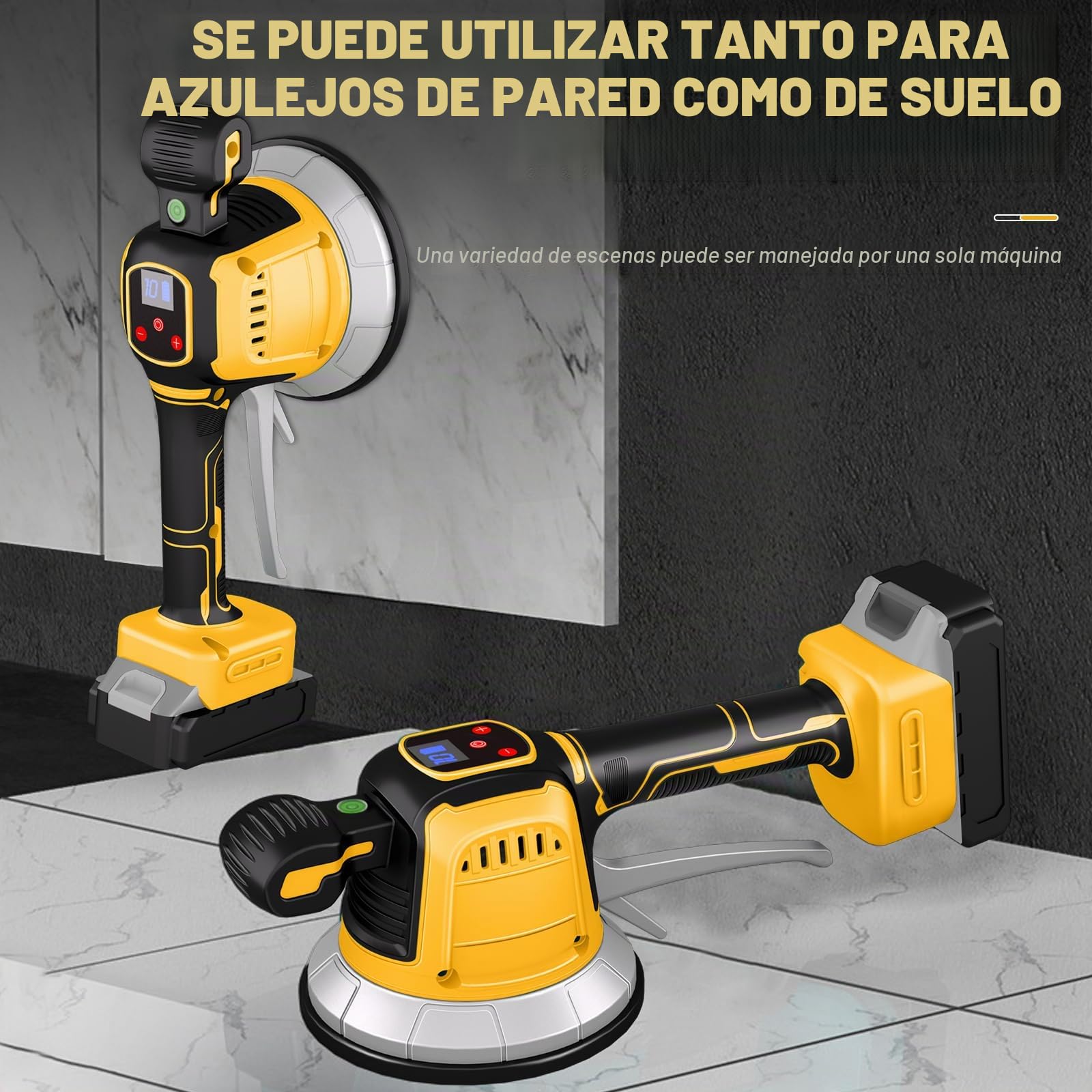Vibrador Baldosas sin Cable Compatible con Dewalt 18V,20v, Maquina Vibratoria para Azulejos, 160Kg Adsorción, Niveladores Azulejo 10 velocidades, Ventosa de 14,8cm, para Colocar Baldosas
