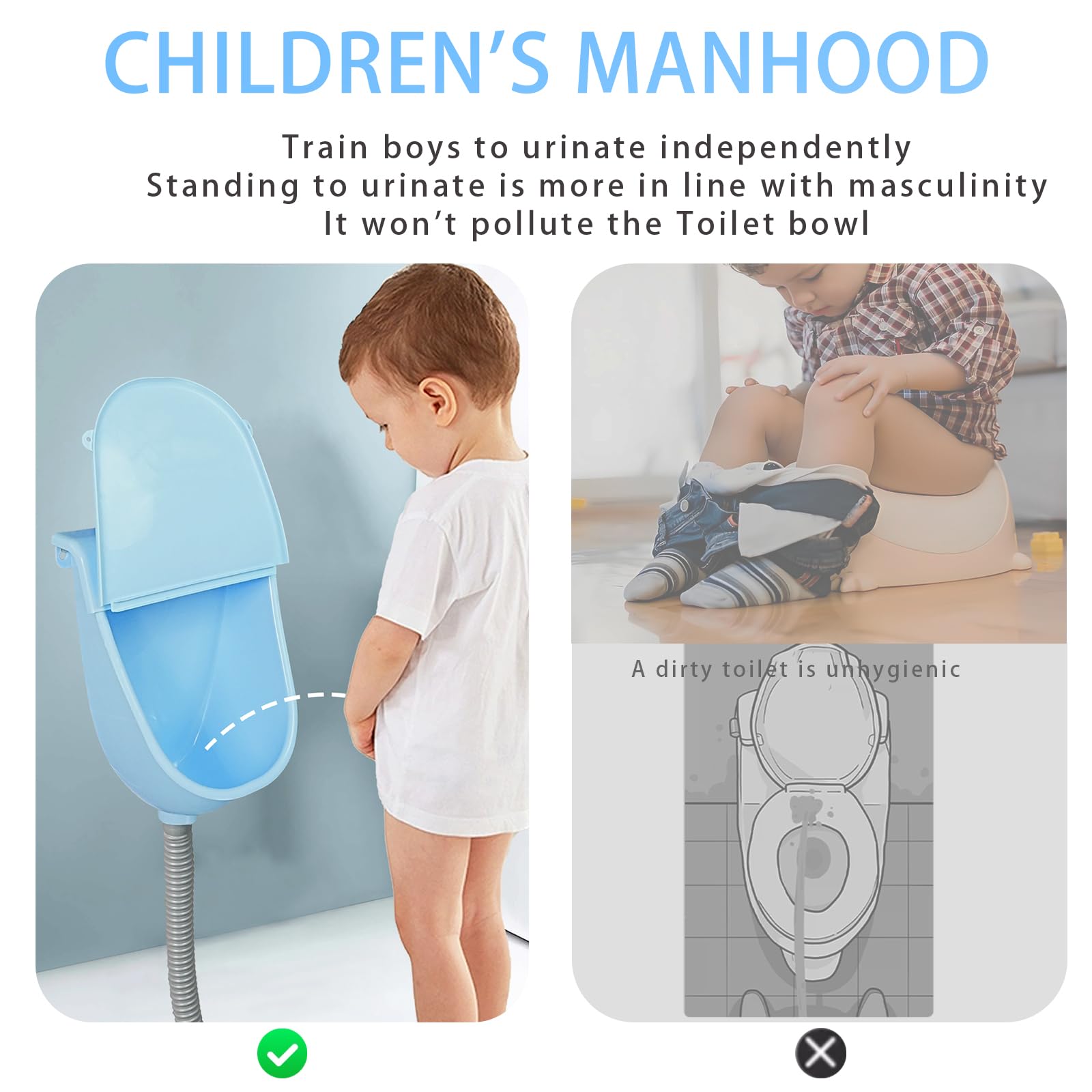 Orinal para niños pequeños montado en la pared con tapa, orinal para el baño, orinal de entrenamiento para niños, orinal sin agua para hombres, orinales de plástico, desviador de orina de orina de