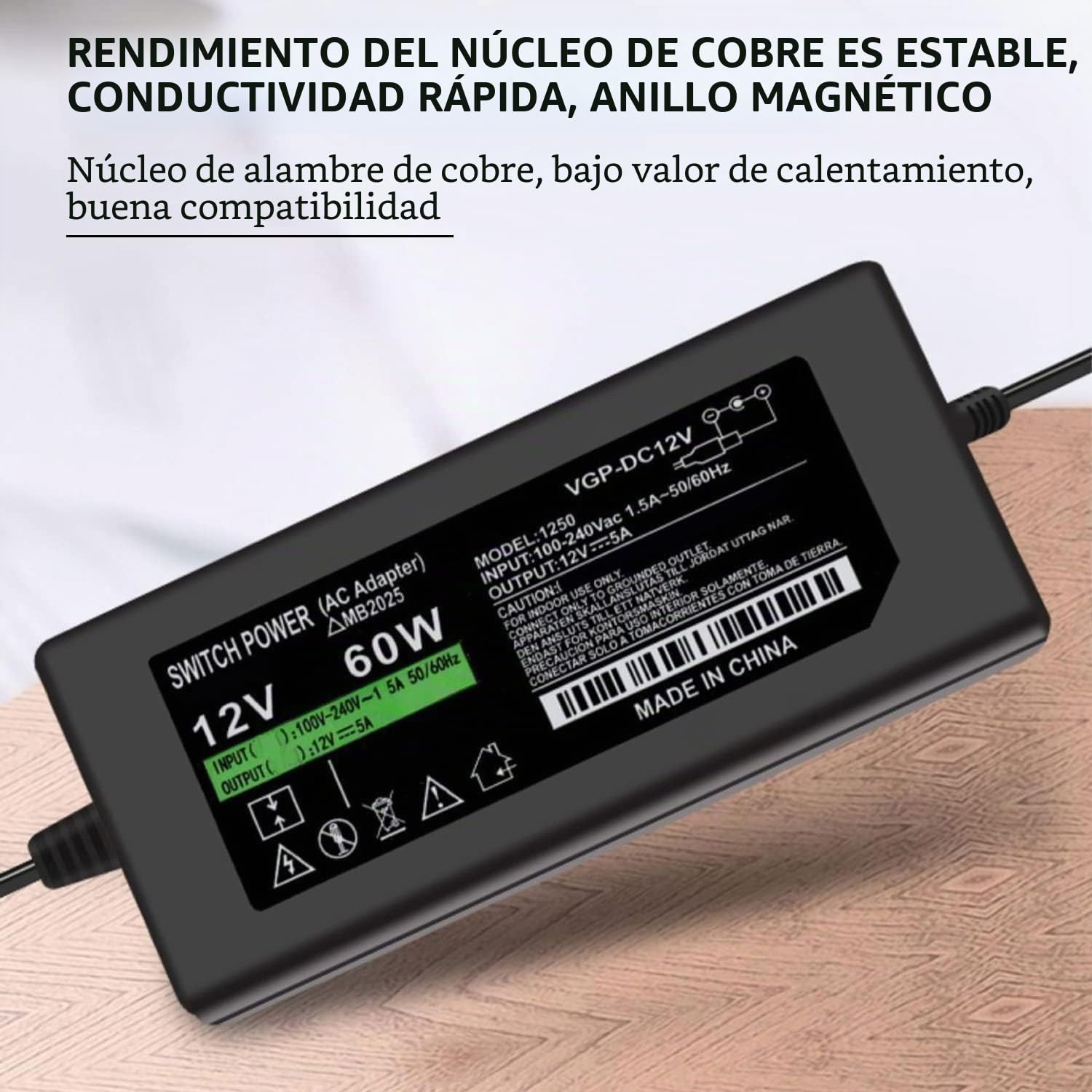 GERUI Adaptador de alimentación de 12 V, 5 A, CA 100 – 240 V, 50 ~ 60 Hz, fuente de alimentación CC 12 V, 5 A, 60 W, se utiliza para tiras de pantalla LED, amplificador, etc