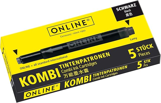 Online double-sided pen ink cartridges, universal pen refills, compatible with all common fountain pens, even Lamy pens - 5 spare cartridges - colour black, 17306/12