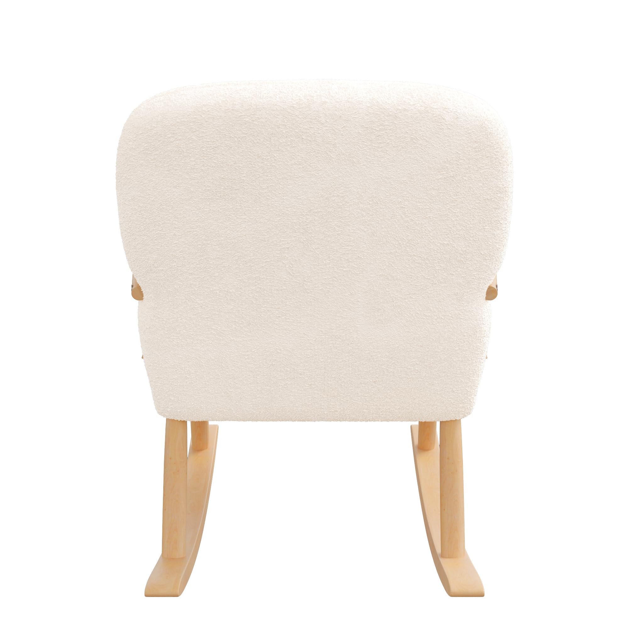 FEEOHOME Fauteuil Chambre Bébé, Chaise à Bascule avec Accoudoirs et Pieds en Bois, Velours Teddy Beige
