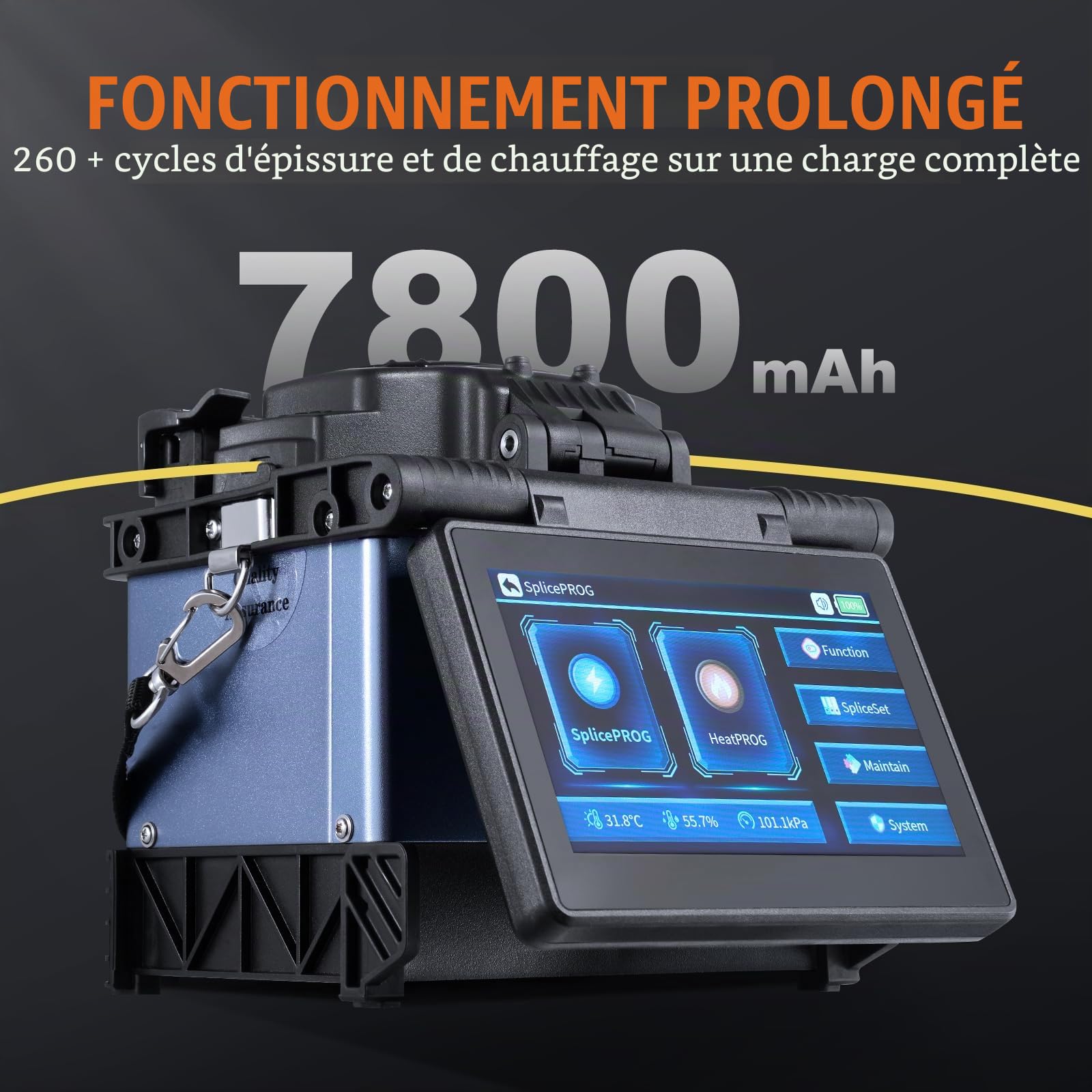 VEVOR Soudeuse fibre optique 6 moteurs, épisseuse fusion fibre optique à alignement de noyau, épissage 6s, chauffage 13s, écran tactile 5", support de fibre 3 en 1, batterie 7800mAh pour SM MM DS NZDS