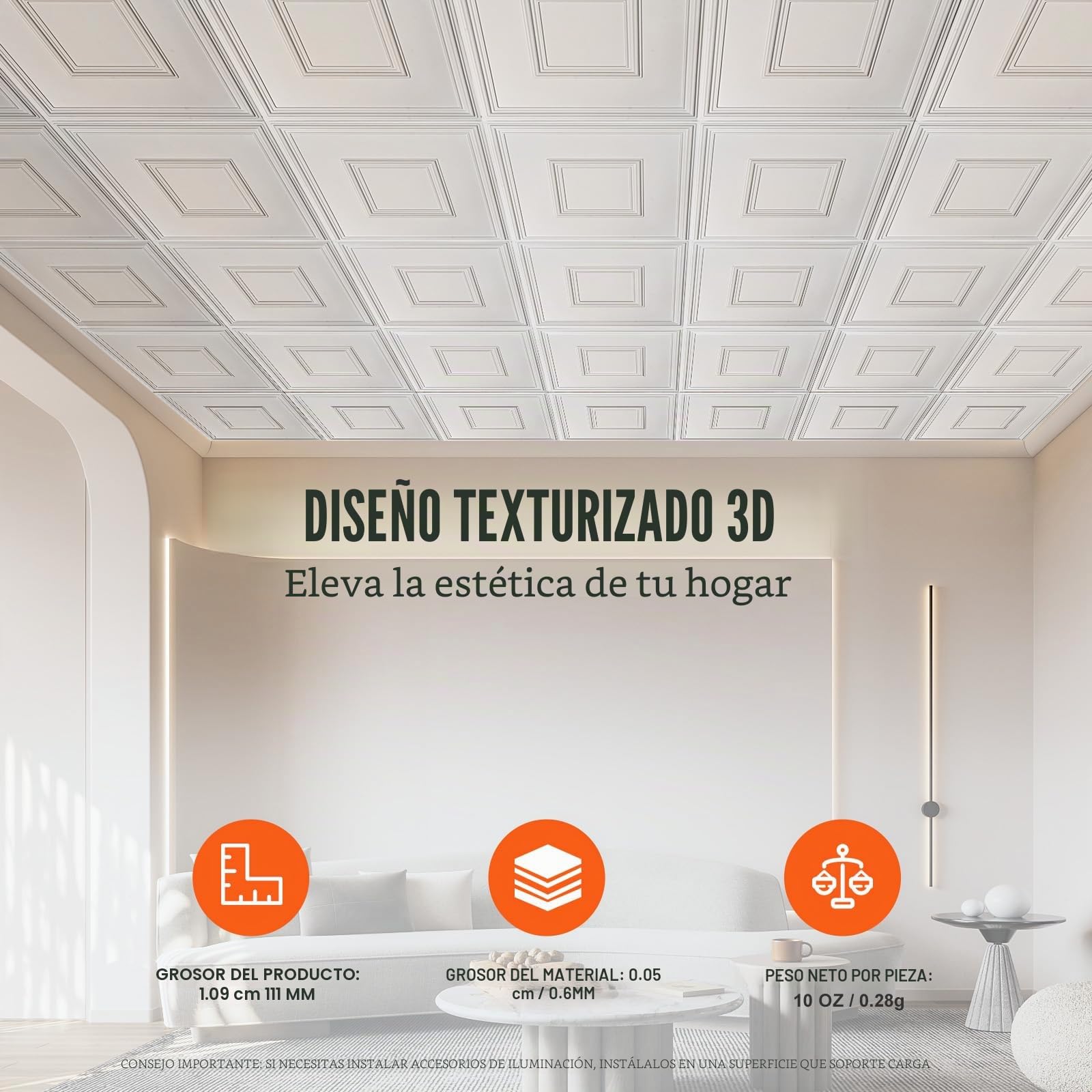 VEVOR Paneles para Techo Suspendido, Paquete de 12, Láminas de PVC de Primera Calidad, Fácil Instalación/Corte, Plástico, para Decoración del Hogar/Oficina, Diseño Geométrico Blanco, 605 x 605 mm