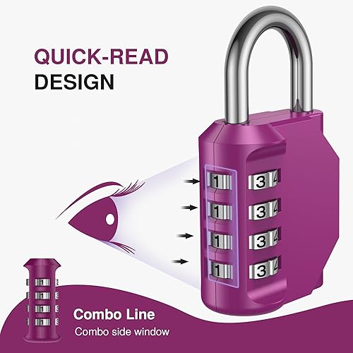 Miniatura 3 de Puroma 1 candado de combinación para casillero impermeable de 4 dígitos para exteriores, escuela, gimnasio, deportes, valla, caja de herramientas,