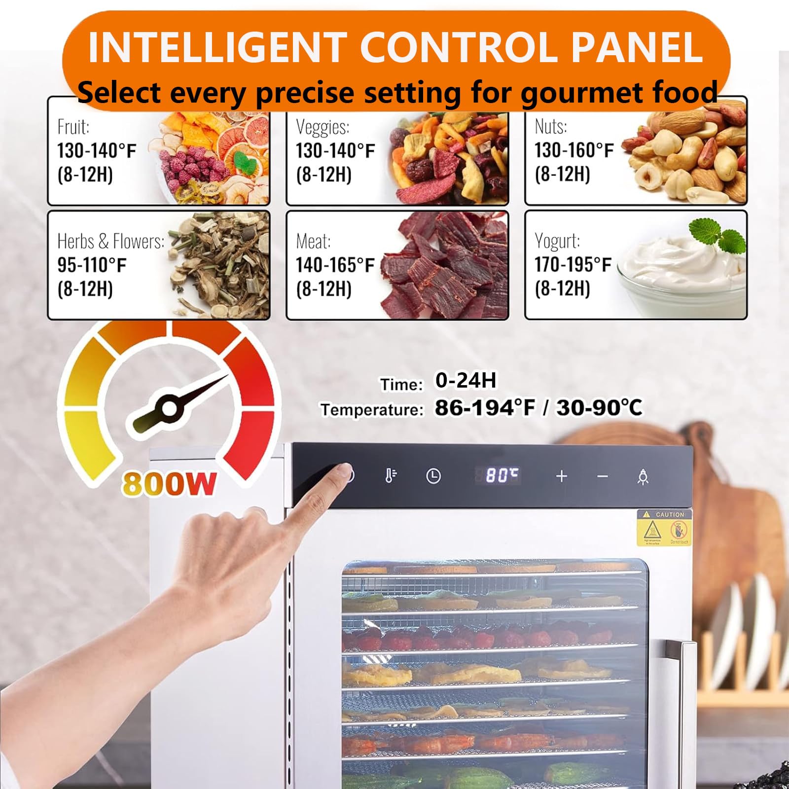 Essiccatore per Alimenti, Essiccatore A 10 Vassoi in Acciaio Inossidabile per Alimenti E Carne Secca, Erbe, Frutta, Macchina Essiccata con Timer Digitale E Controllo della Temperatura