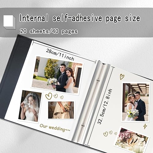 Miniatura 4 de Artmag Álbum de fotos autoadhesivo para fotos de 3 x 5, 4 x 6, 5 x 7, 8 x 10, 10 x 12 pulgadas, 40 páginas, cubierta de cuero, álbum magnético de