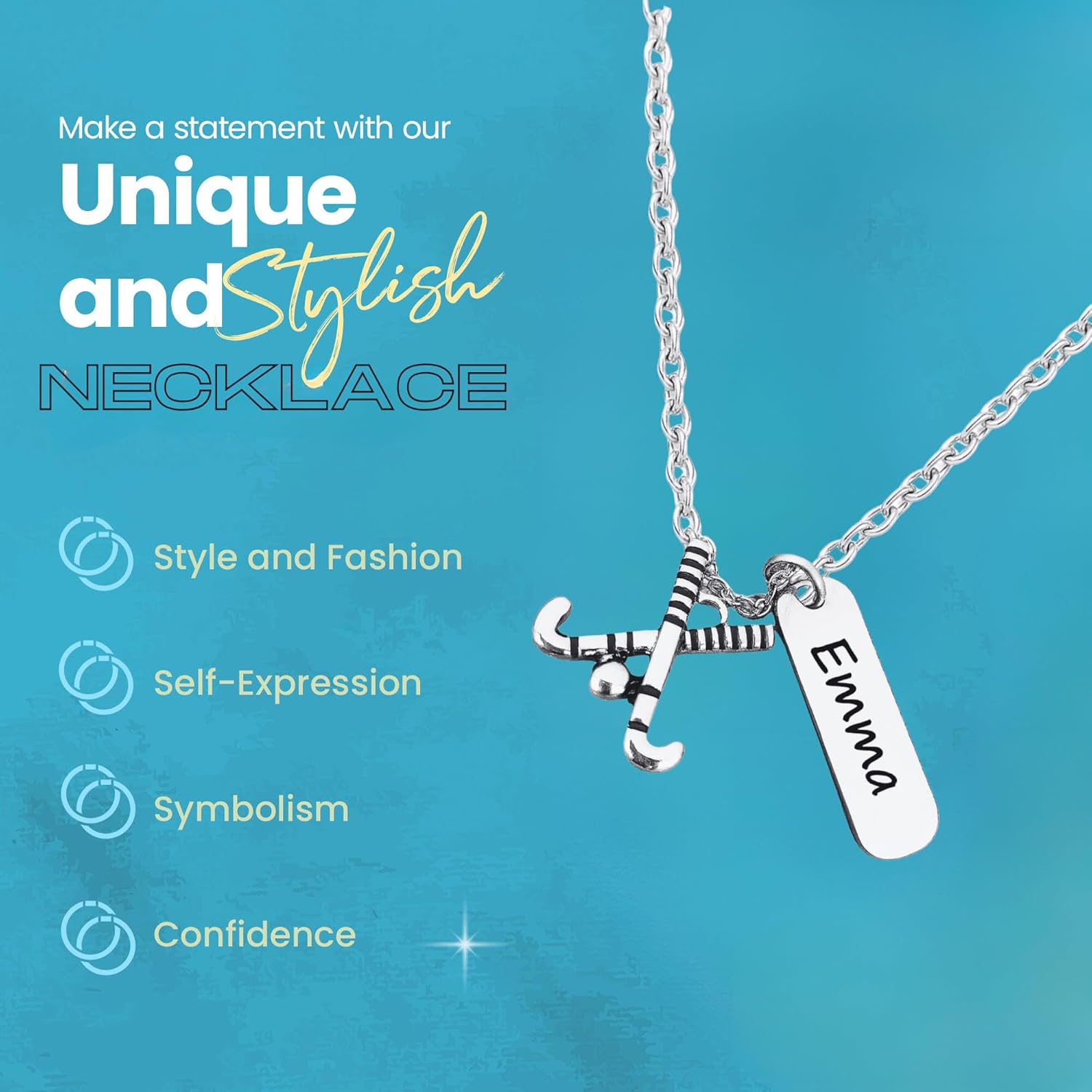 Personalized Field Hockey Necklace • Engraved Rectangle Charm with Stick Pendant • Custom Stainless Steel Jewelry Gift for Players, Teams & Coaches - Image 4