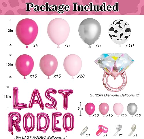 Miniatura 3 de Kit de guirnalda de arco de globos rosas de vaquera, 131 unidades, color rosa intenso, estampado de vaca plateada, último rodeo, de aluminio, para
