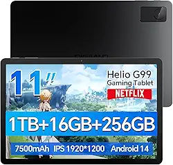 DigiLand Tablet para jogos Tab M11 PRO de 11 polegadas – SO Android 14, MediaTek Helio G99 Octa-Core, 16 GB de RAM + 256 GB de armazenamento, tela FHD, bateria de 10 horas, 8 MP + 13 MP, Wi-Fi 6