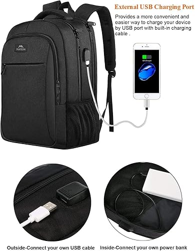 Miniatura 2 de MATEIN - Mochila empresarial para laptop de 15.6 pulgadas, mochila de viaje con puerto de carga USB, resistente al agua, para trabajo, universidad,
