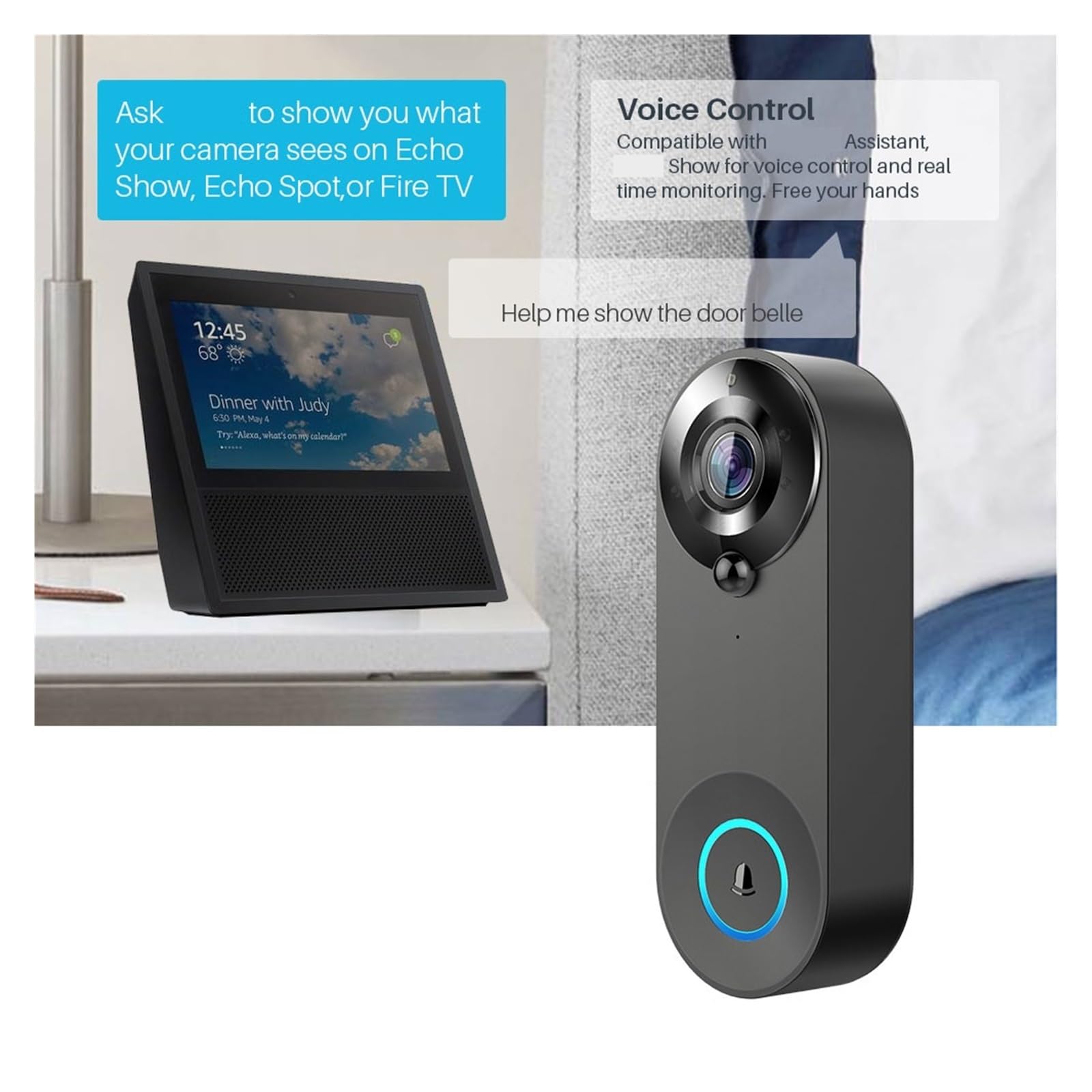 Smart Video Campanello Videocamera 1080P WiFi Videocitofono Videocitofono Campanello Audio Bidirezionale(Size:D-Set Add 64G TF Card)