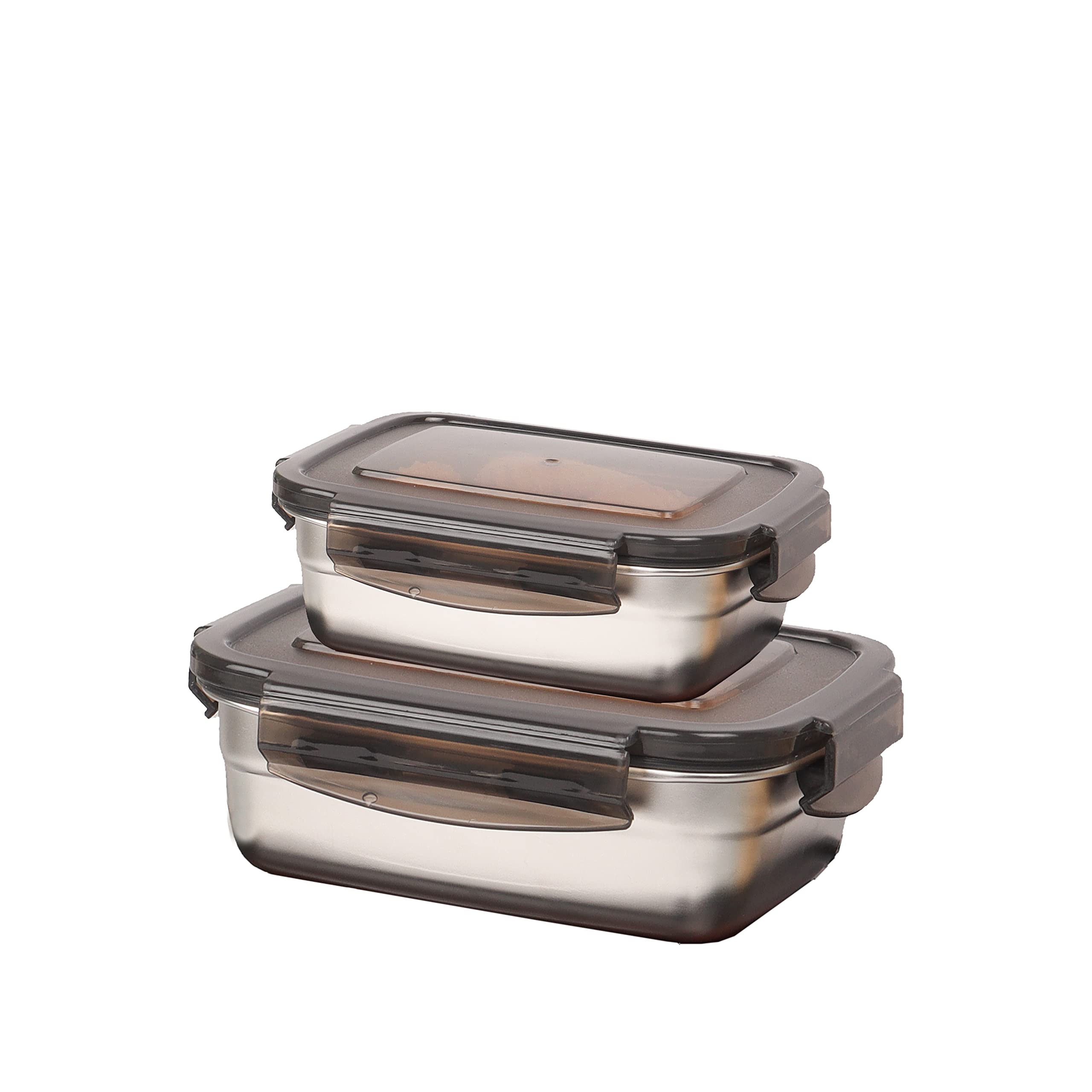 Femora High Steel Rectangle Heavy Duty Airtight Leakproof Unbreakable Lunch Box | Storage Container with Lock Lid for Office-College-School |1 Year Warranty |(Set of 2-350 & 550ml)