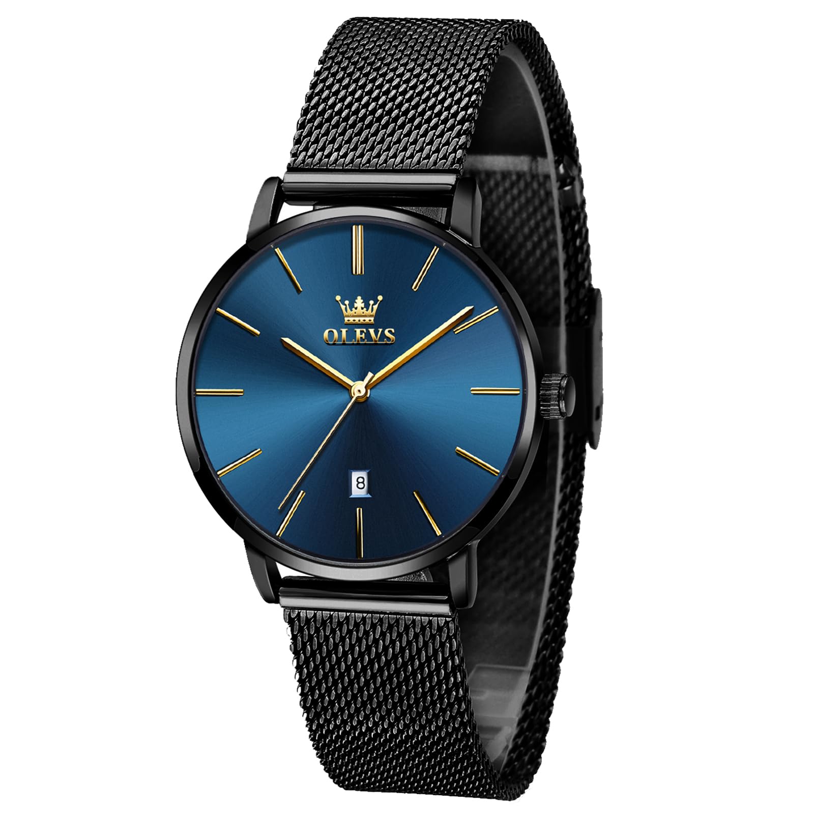 OLEVS Women's Watch Luxury Dress Rose Gold Women Slim Thin Lightweight Watch Stainless Steel Mesh Watches Fashion Waterproof Ladies Wrist Watch Black White Blue Face,Adjustable Bracelet