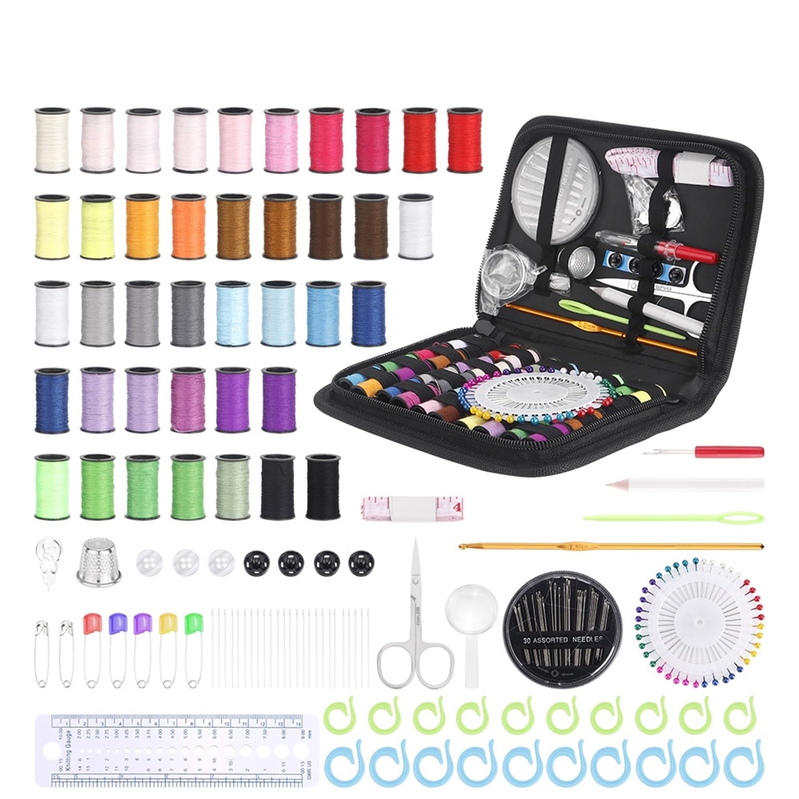 Sewing Kit Compact and Portable 1 Set Kit Fo Beginner/Multicolor Thread,Needles, Scissors,Thimble-Emergency Repair and Travel Set-Sewing Accessories & Supplies(B 180Pcs-1Set)
