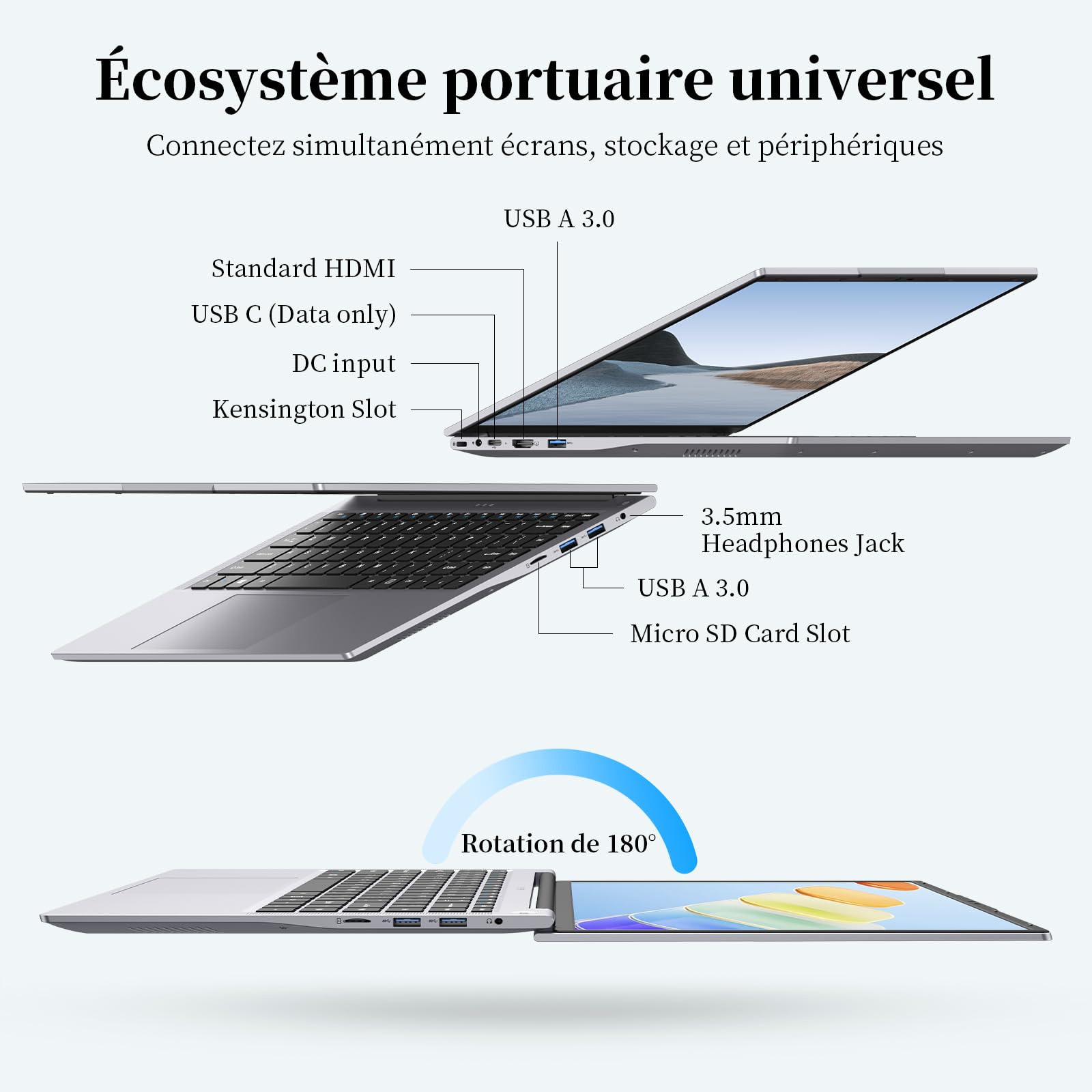 Ordinateur Portable 15,3" Core i5 (Jusqu'à 3,6 GHz),24 Go RAM 512 Go SSD, PC Portable, Écran 1920x1200 100% sRGB avec HDMI et USB-A, Autonomie Prolongée