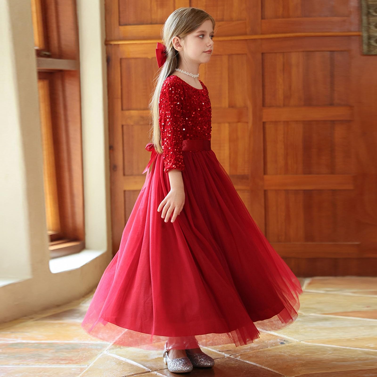Kleid Mädchen Kleider Festlich Sommer Kleid Mädchen Kinderkleider Oktoberfest Karneval Elegantes Paillettenkleid mit Langarm Überwurf für Glanzvolles Kleiderdesign für Alltag Freizeit Festlichkeiten