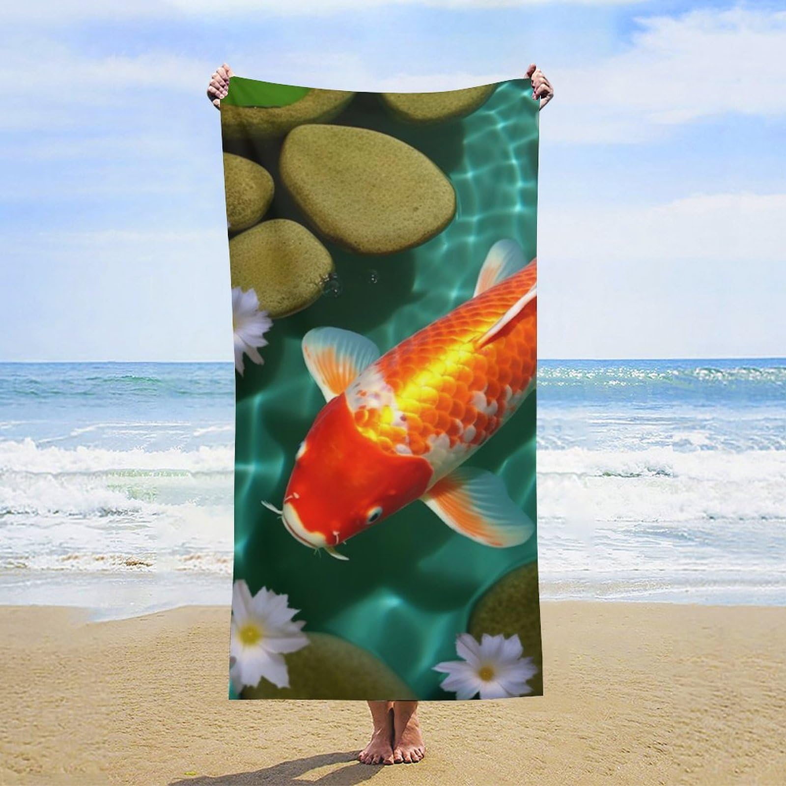 NTVOWPZO Japanese Carp Beach Towel Oversized Microfiber Bath Towels Lightweight Sand Proof Beach Towels Absorbent Pool Towels for Swimming Yoga Bathroom Towel 31.5" X 63"