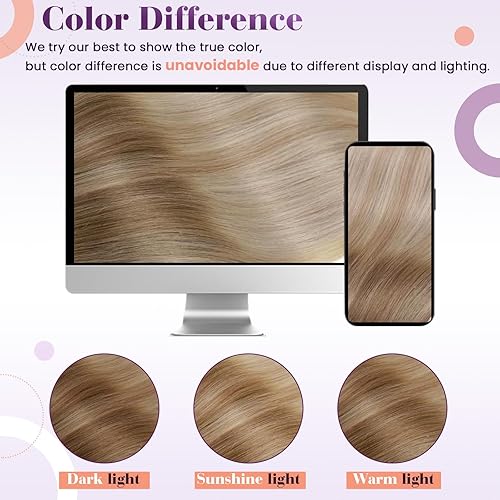 Miniatura 6 de LaaVoo - Extensiones de cabello humano Remy con clip, estilo balayage, color castaño claro degradado a rubio miel, mezcla de rubio ceniza, 5 piezas,