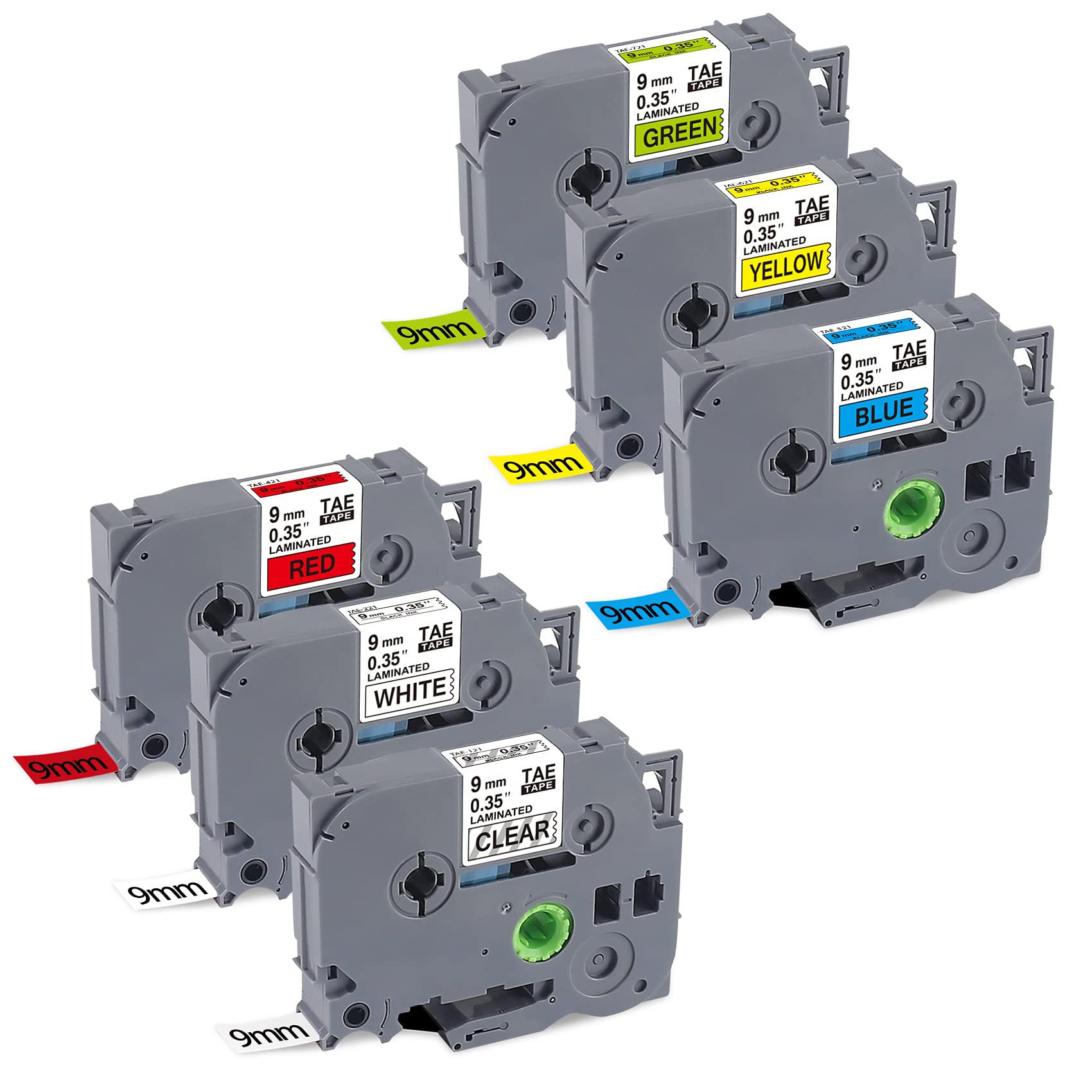 BOYEEZONCompatible with Brother Label Printer Tape 9mm P Touch Tape Tze-221 Tze-121 Tze-421 Tze-521 Tze-621 Tze-721 Colored 6PK