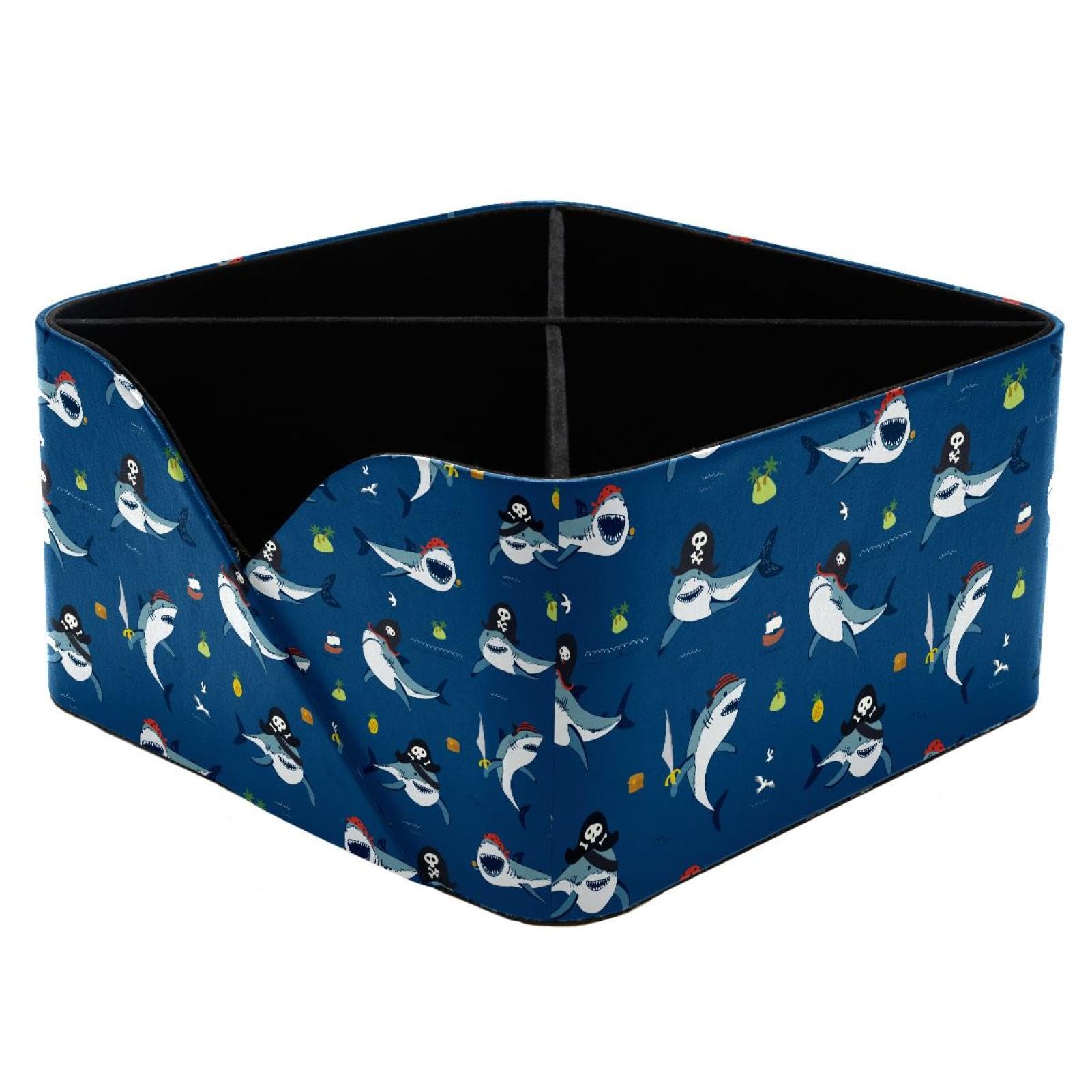 KengjuTesu Pirate Shark Funny Sea Animal Wild Pattern Desktop Organizer Pen Holder, Rectangular Pencil Cup for Office, Study and Makeup Stations