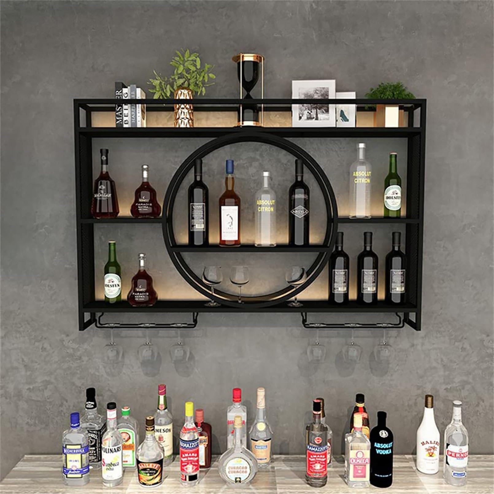 Botellero De Hierro De Estilo Industrial,Enfriador De Vino Montado En La Pared,soporte Para Botellas De Metal,Botellero De Almacenamiento Multifuncional,Estante De Exhibición De Vidrio De Vino ( Color
