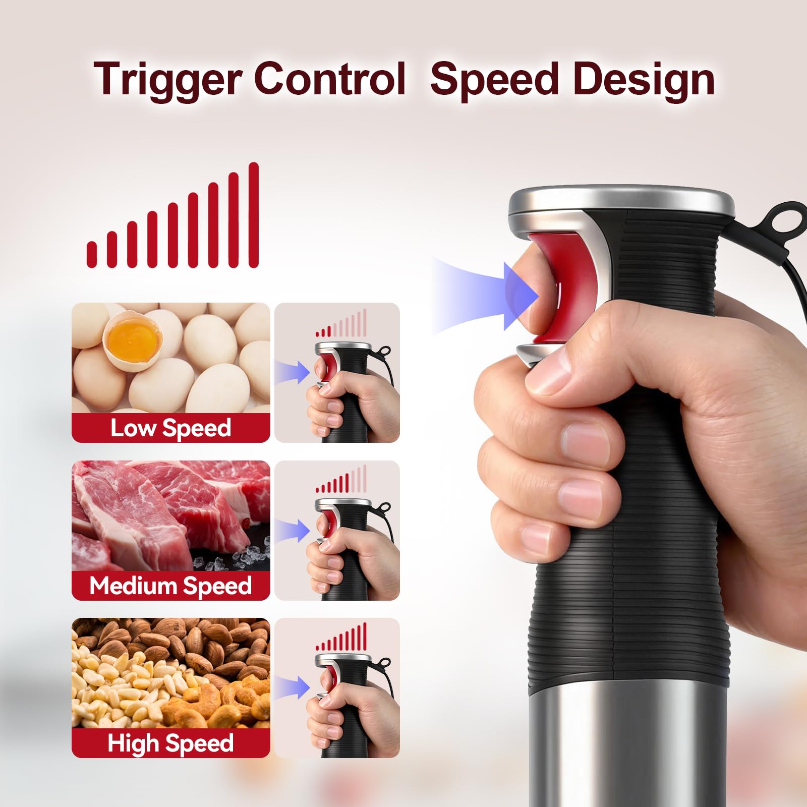 1500W Mixeur Plongeant 4 en 1 à Vitesse Variable et Démarrage Progressif | 4 Lames Plaquées en Titane, Mixer Plongeur avec Fouet, Hachoir et Verre Doseur de 700 ml pour Bébés de Soupes et de Sauces