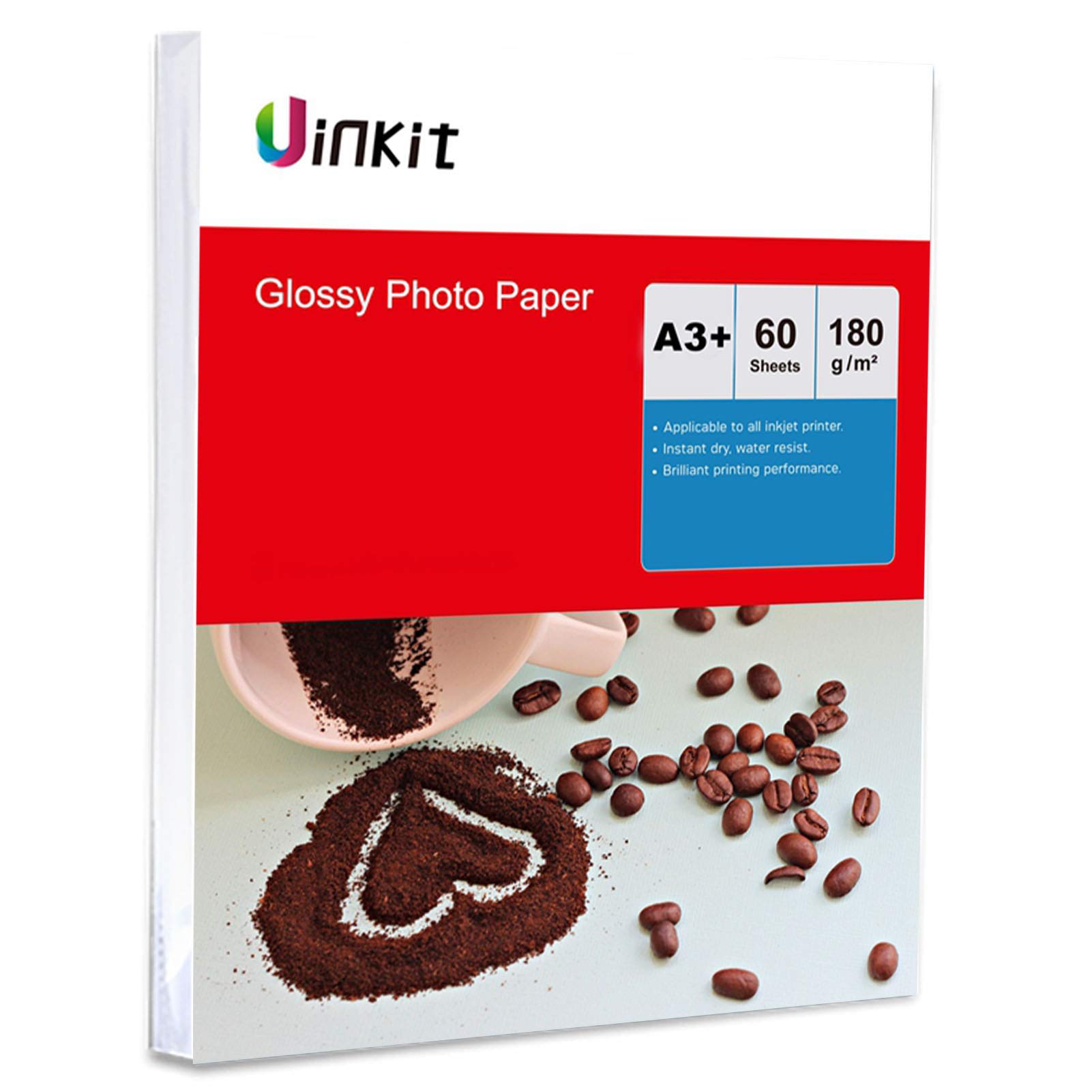 A3 Plus A3+ Photo Paper - 60 Sheets Pack High Glossy 180Gsm Inkjet Paper 13x19 Inches Uinkit