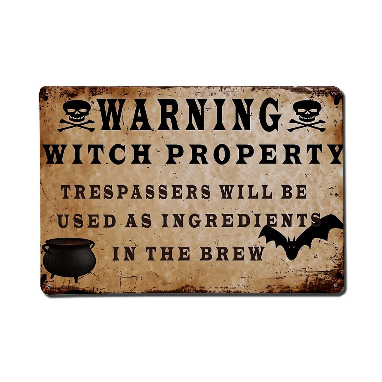 Warning Witch Property Trespassers Brew Retro Metal Tin Sign, Vintage Metal Poster for Bar, Home, Man Cave, Kitchen, Laundry Room Art Decor 8x12 Inch