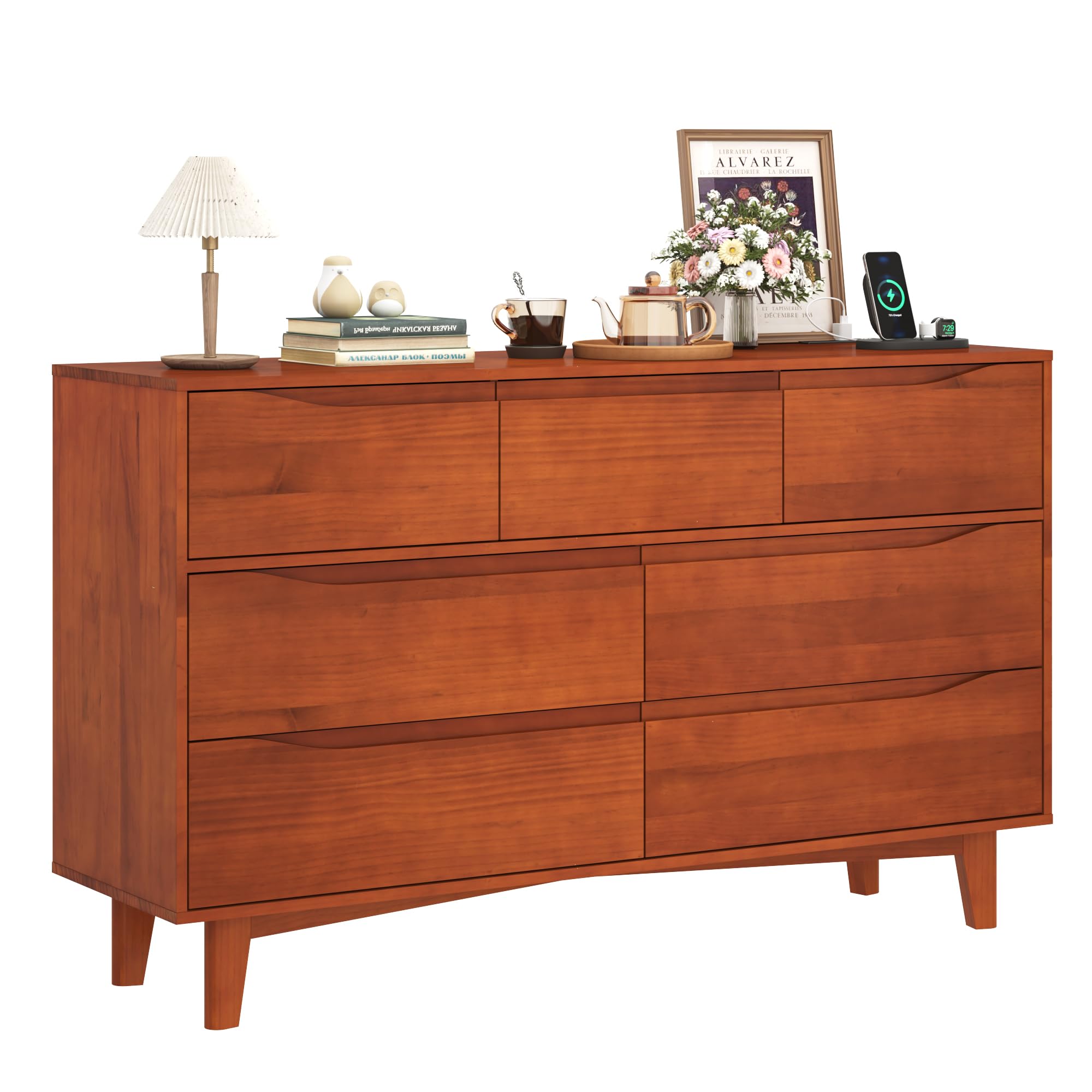Amazon.com: 55 W Solid Wood Dresser 7 Drawer for Bedroom Storage,Power Outlet,Wide Mid Century Modern Vintage Wooden Chest of Drawers,Wooden Legs, Large Tall TV Stand for Living Room,Hallway,Caramel : Home & Kitchen Amazon.com: 55 W Solid Wood Dresser 7 Drawer for Bedroom Storage,Power Outlet,Wide Mid Century Modern Vintage Wooden Chest of Drawers,Wooden Legs, Large Tall TV Stand for Living Room,Hallway,Caramel : Home & Kitchen