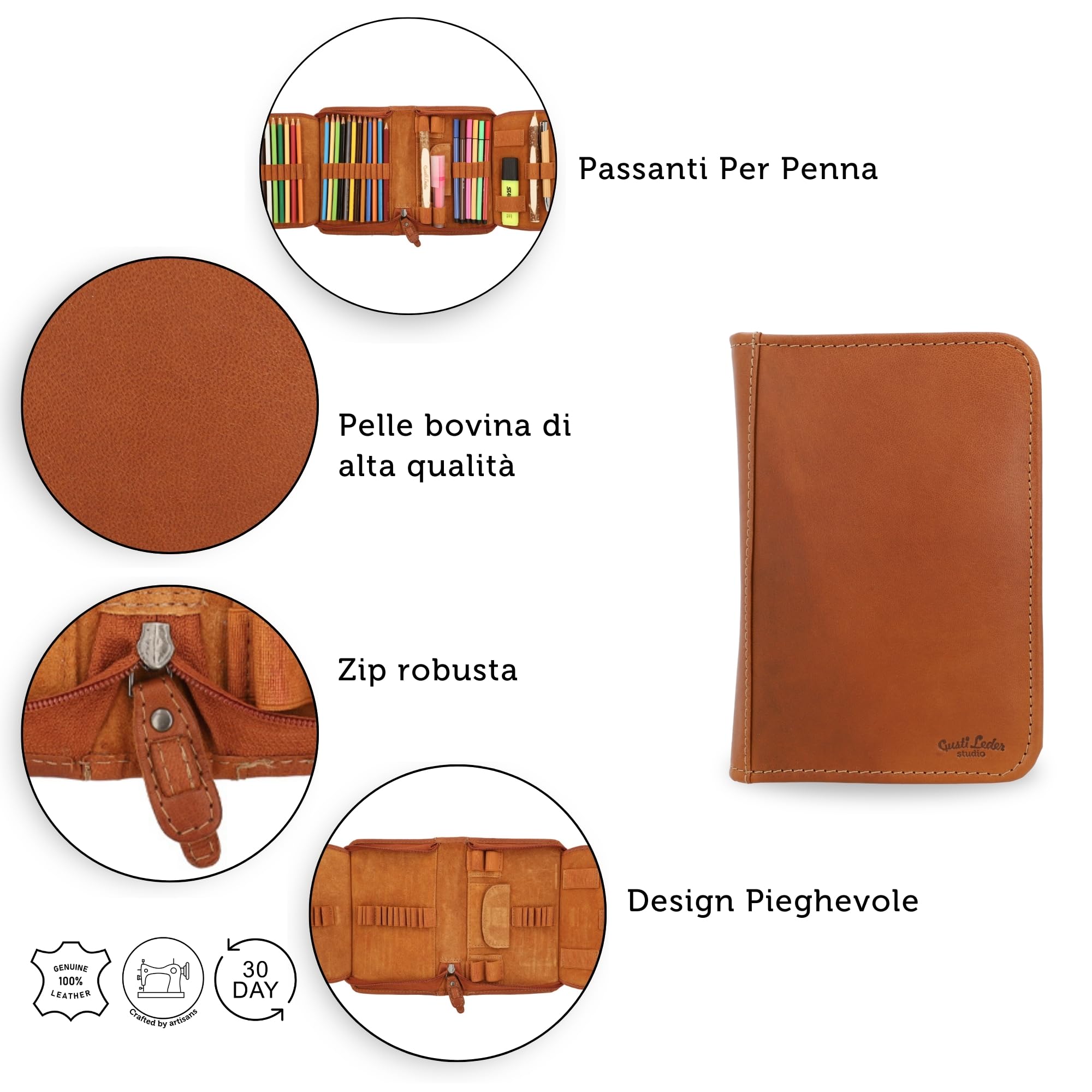 Gusti Leder Astuccio In Pelle Vintage Marrone – Astuccio Per Adulti Con Chiusura A Zip, In Vera Pelle Per Ufficio, Scuola, Creativi