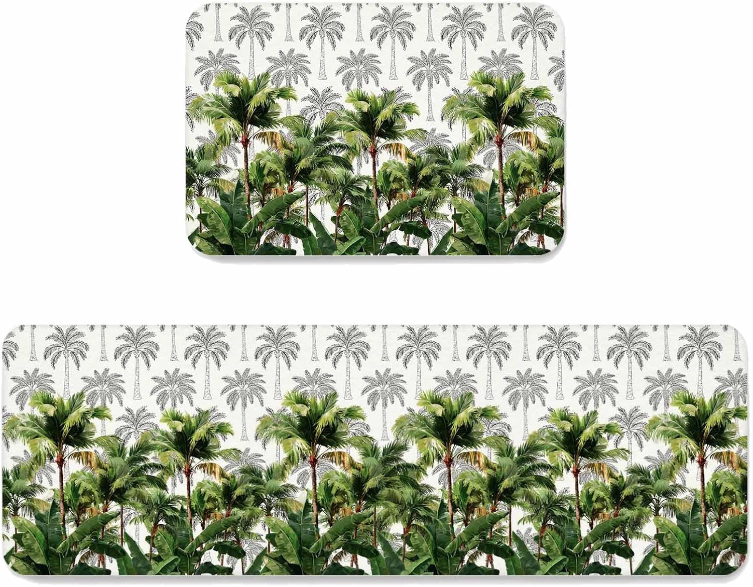Prime Leader Tropical Plants Kitchen Mat Set 2 Pieces Palm Tree Banana Leaf Summer Forest Non Slip Kitchen Rugs Washable Runner Rug Mats for Sink Laundry (23.6" x 35.4"+23.6" x 70.9")