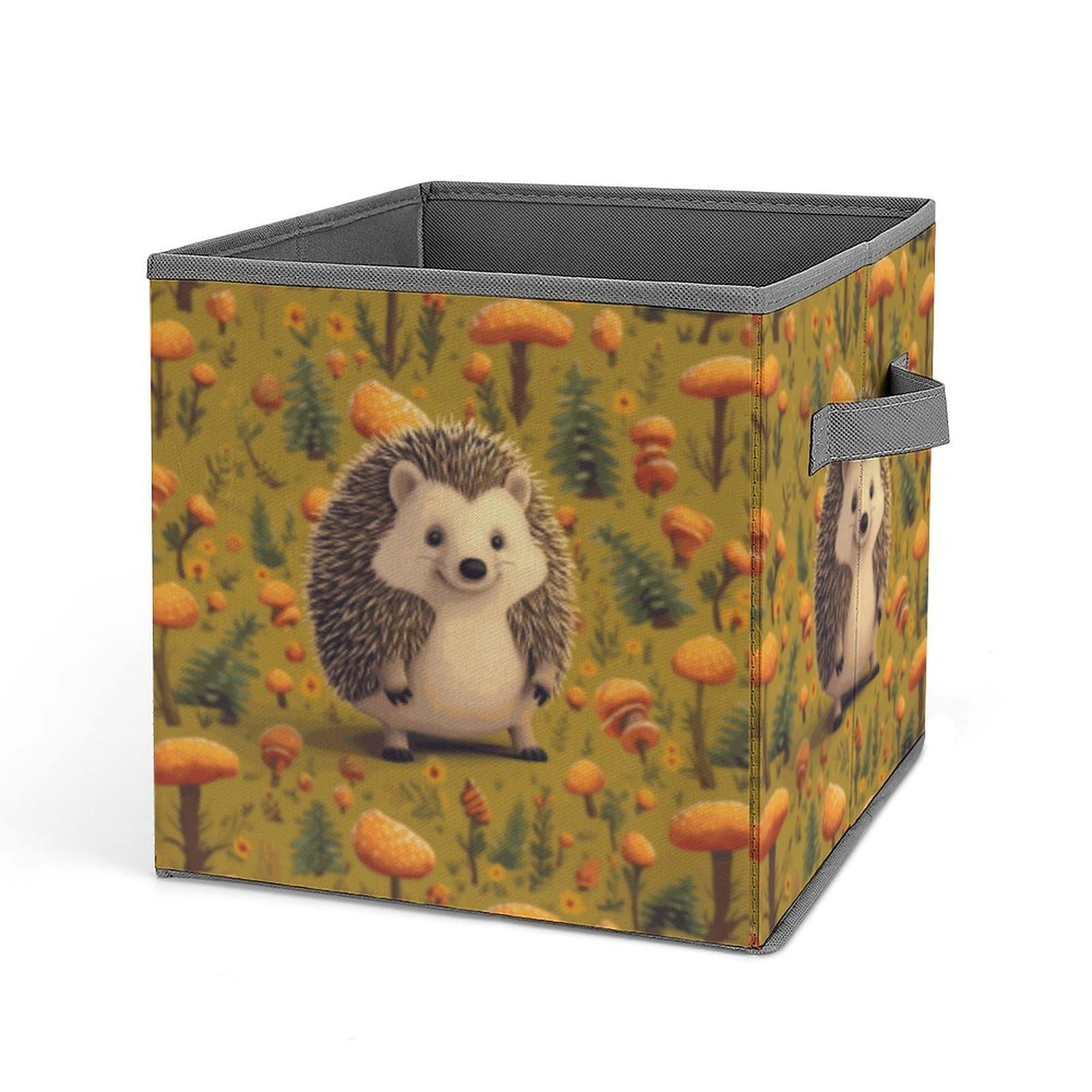 DWVTSLH Hedgehog Cube Storage Bins with Handle, Foldable Storage Cubes, 11 Inch Large Storage Baskets, Washable Fabric Closet Organizer for Shelves, Decorative Clothes Storage Boxes