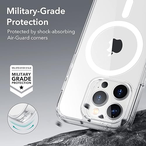 Vista 928 de ESR Funda para iPhone 15 Pro Max, compatible con MagSafe, de grado militar, negro transparente