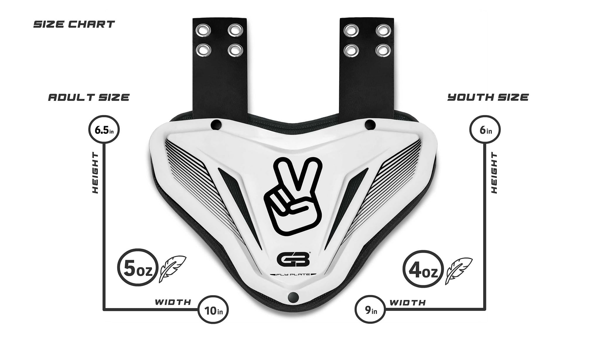 Grip Boost Fly Plate Football Back Plate, Rear Lower Back Protector for Shoulder Pads & Contoured Foam, High-Impact Protection Football Gear- Adult & Youth (White, Youth)