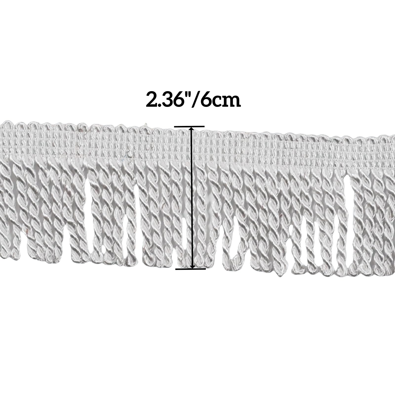Ribete de flecos de 6 metros, flecos de poliéster metalizados, flecos decorativos para costura, flecos cortados para cortinas, pantallas de lámpara, ropa (blanco)