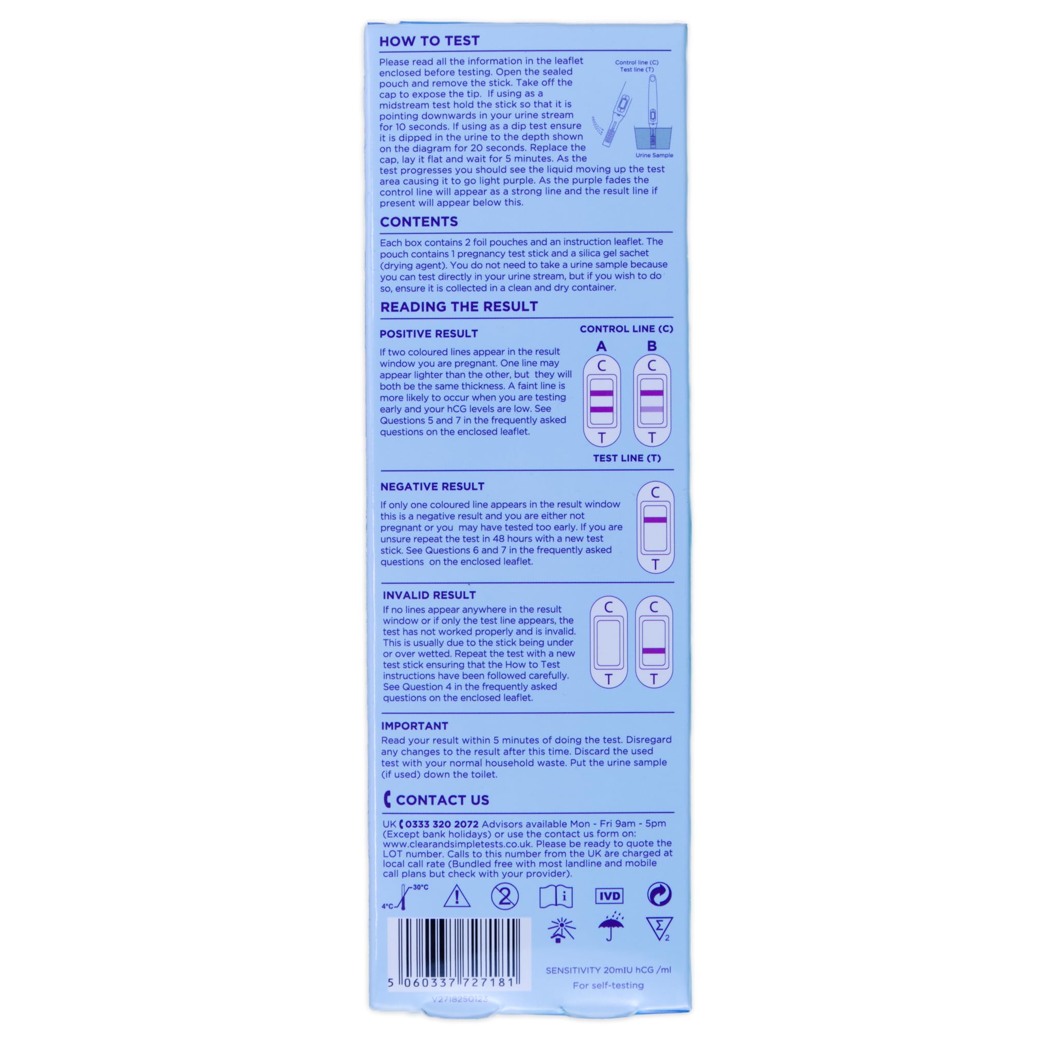 Clear & Simple Pregnancy Test Sticks - 2 Tests - Royal Mail 1st Class Available