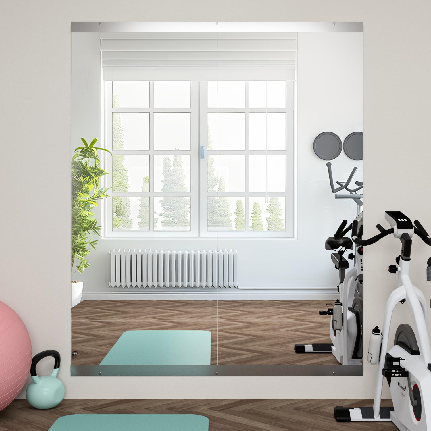 Miroir pour Salle de Sport à Domicile, 144,5 x 60 cm - 2 pièces Grand Miroir de Yoga, miroirs Pleine Longueur Le Fitness, Verre trempé,Montage Mural pour Studio de Danse, Garage
