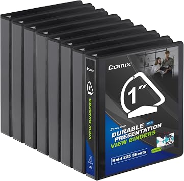 COMIX Sturdy 1 Inch D-Ring 3 Ring Binder with Clear View Cover