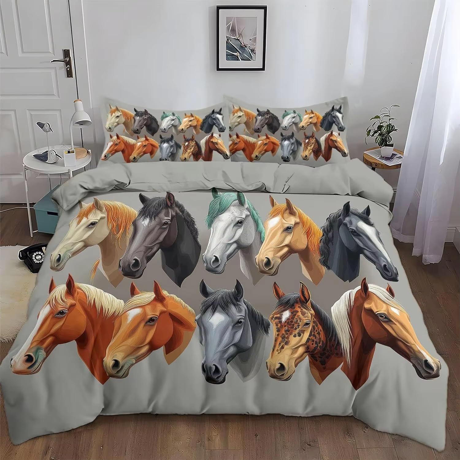 Parure de Lit 220x240 Adulte Cheval Anti-Plis avec Taies d'Oreiller 65x65