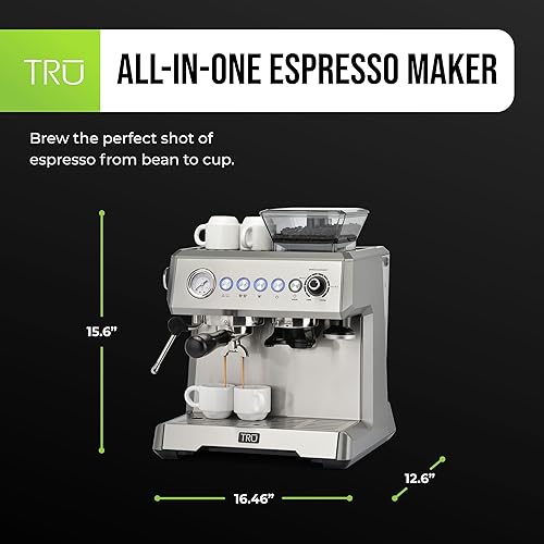 Miniatura 2 de Tru Máquina de espresso semiautomática todo en uno de 15 barras con molinillo y espumador de acero inoxidable CM-7301