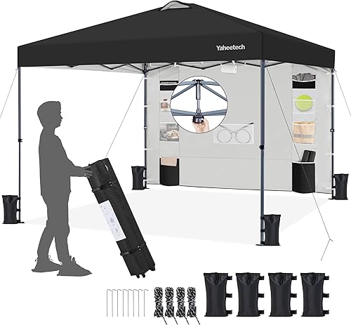 Yaheetech Tienda de campaña desplegable de 10 x 10 pies con bolsillos extraíbles con pared lateral para almacenamiento adicional, refugio solar al
