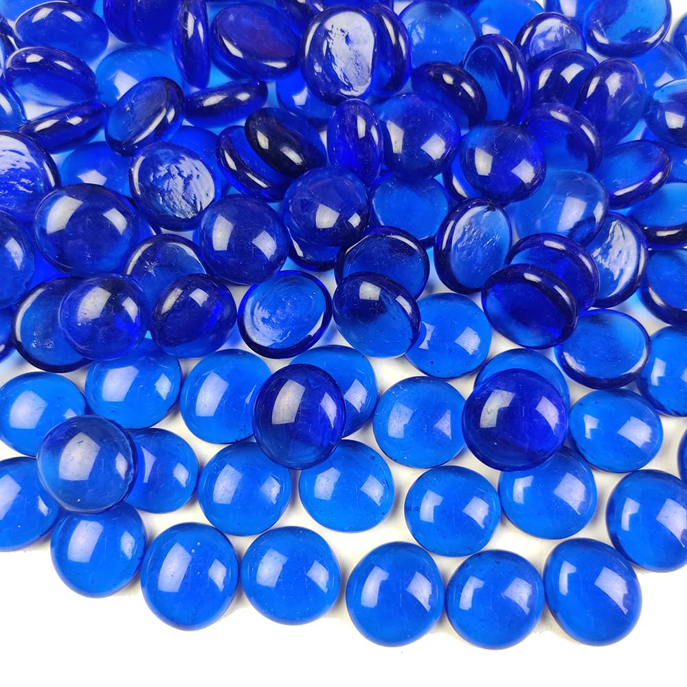 HappyFiller Approx.95 pcs Royal Blue Glass Gems Pebble Stones Vase Fillers Flat Marbles 1 LB for Arts Crafts Mosaics,Aquarium Pebbles,Fountain,Fairy